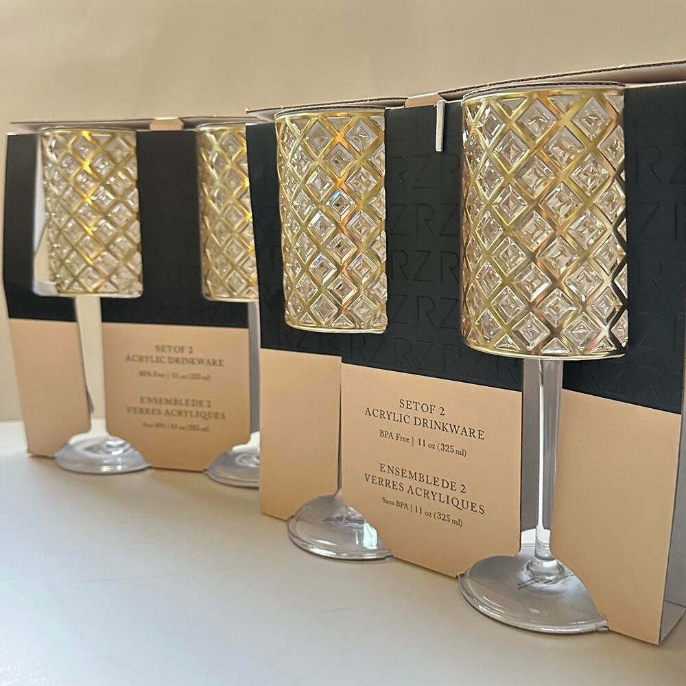 NWT RACHEL ZOE Gold Acrylic Drinkware Glasses Bundle of 4